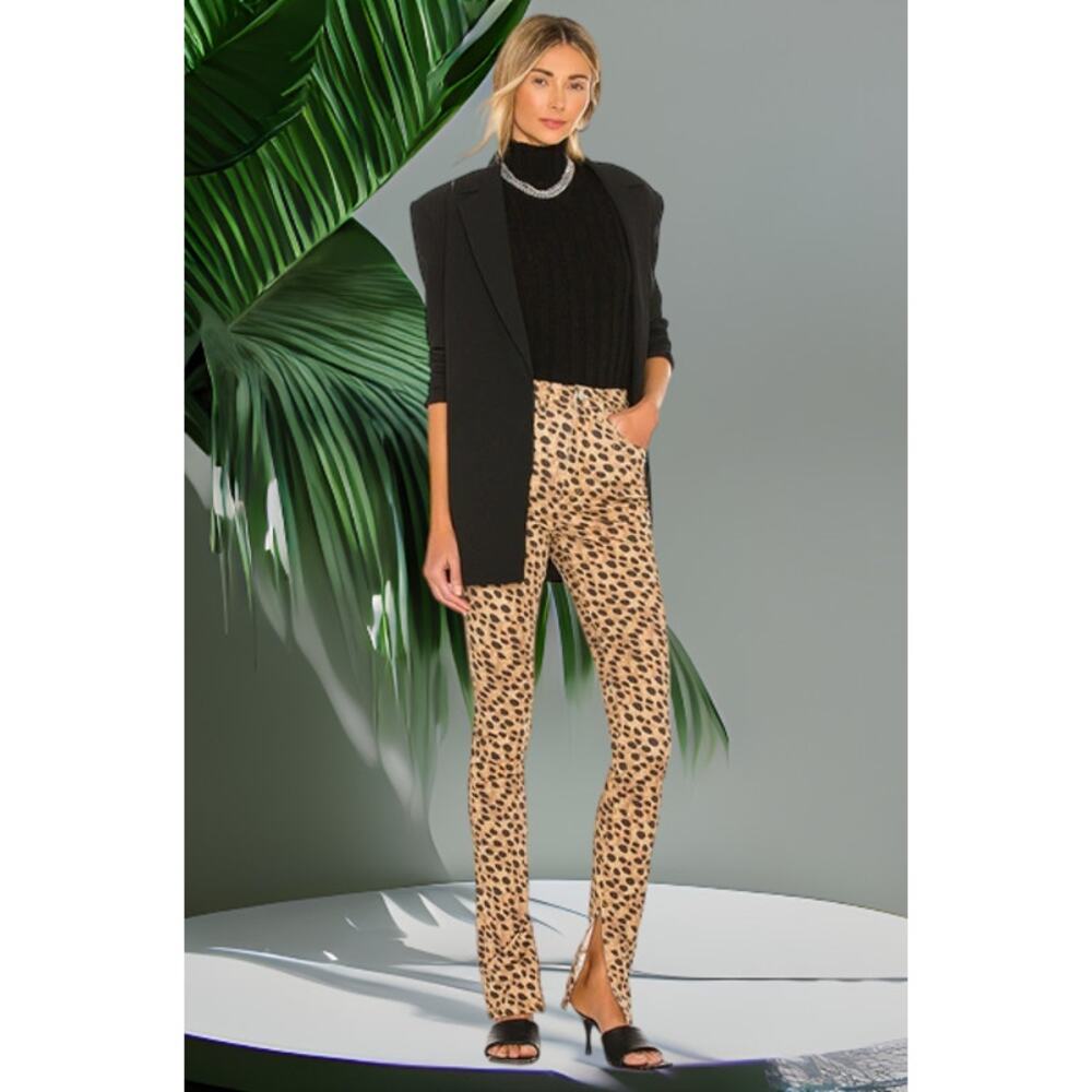 NWT WEWOREWHAT Stiletto Split Hem Cheetah Skinny Jeans Brown 24